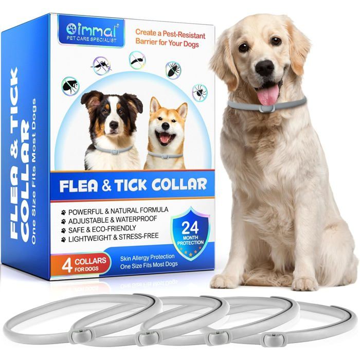 Collier Anti Puces Pour Chien – Collier Anti Puces Et Anti Tiques – Collier Pour Chien 24 Mois De Protection – Gris (4 Pièces)