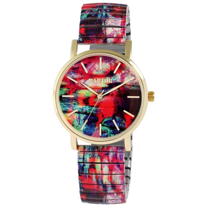 Montre - RAPTOR - Colorful Edition - Doré - Boîtier 36 mm - Bracelet acier extensible multicolore