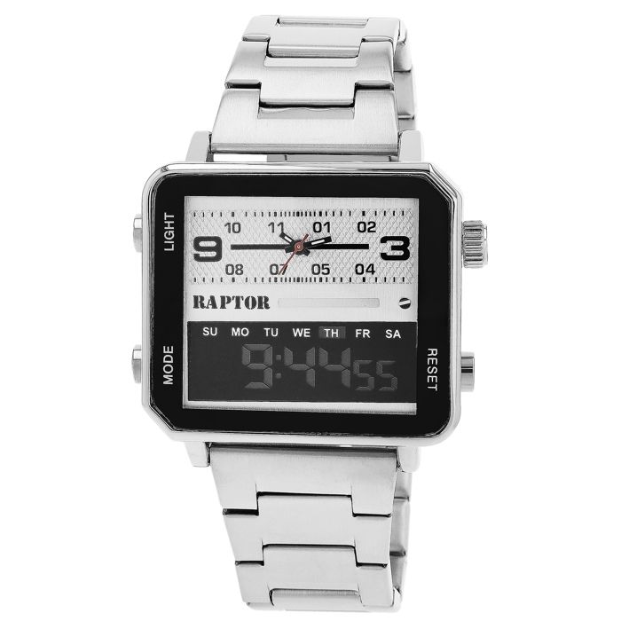 Montre - RAPTOR - Fabius - Boîtier rectangulaire 47 mm - Double affichage analogique/digital - Bracelet acier 28 mm