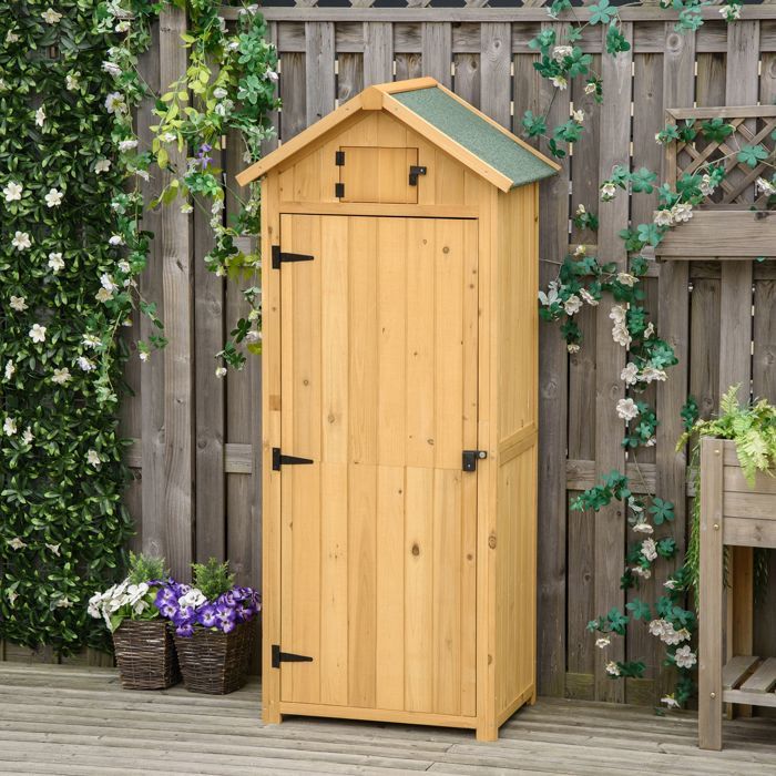 Armoire de jardin extérieur abri de jardin en bois abri pour outils 3 étagères 2 Portes loquets Toit Pente bitumé rangement