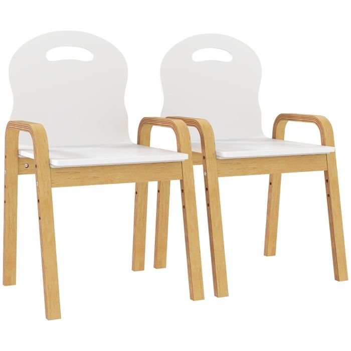 Ensemble de chaises en bois pour enfants - Blanc - Hauteur réglable - Ensemble de 2 pièces - Patins antidérapants