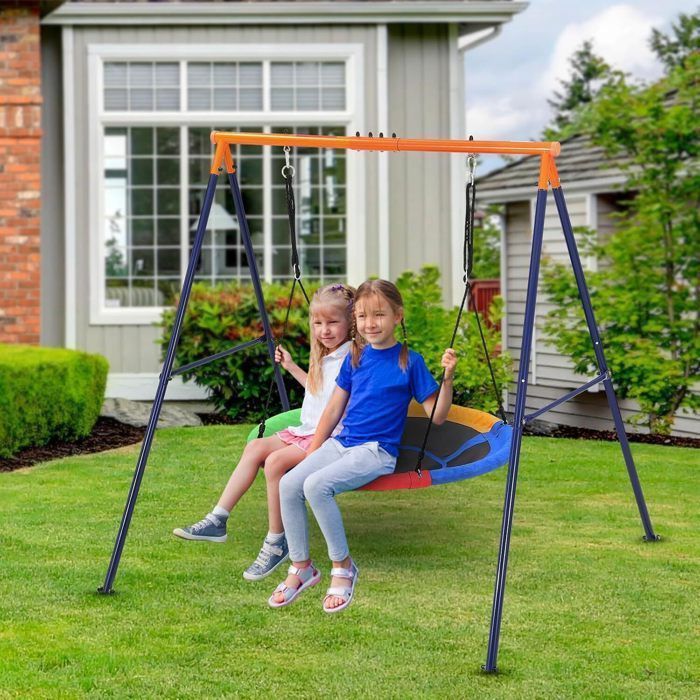 Portique Balançoire En Métal Pour Jardin – Cadre A Robuste, Capacité 880 Lbs, Hauteur 186 Cm, Pour Enfants 2-12 Ans, Installation Intérieur/extérieur