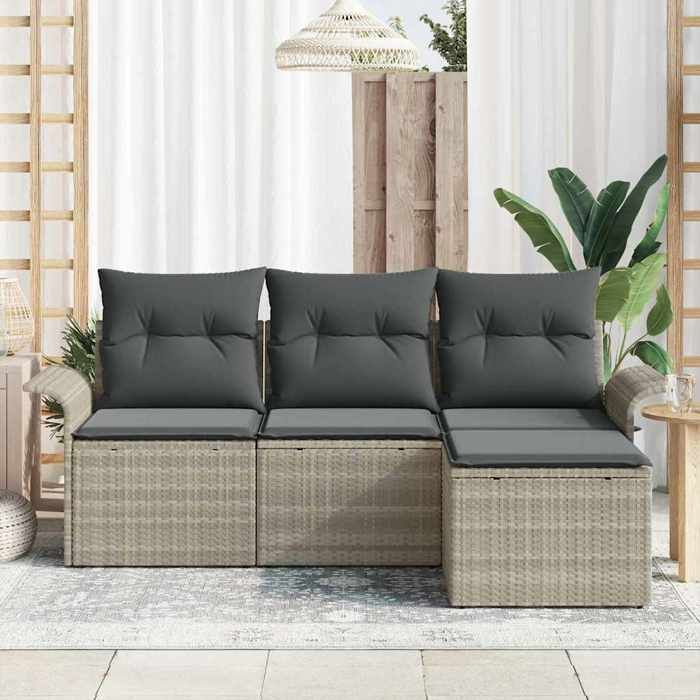 HOT SALE* Ensemble de canapé de jardin 4 pcs - SHIELD - Canapés dextérieur - Gris clair Poly rotin - 2409130