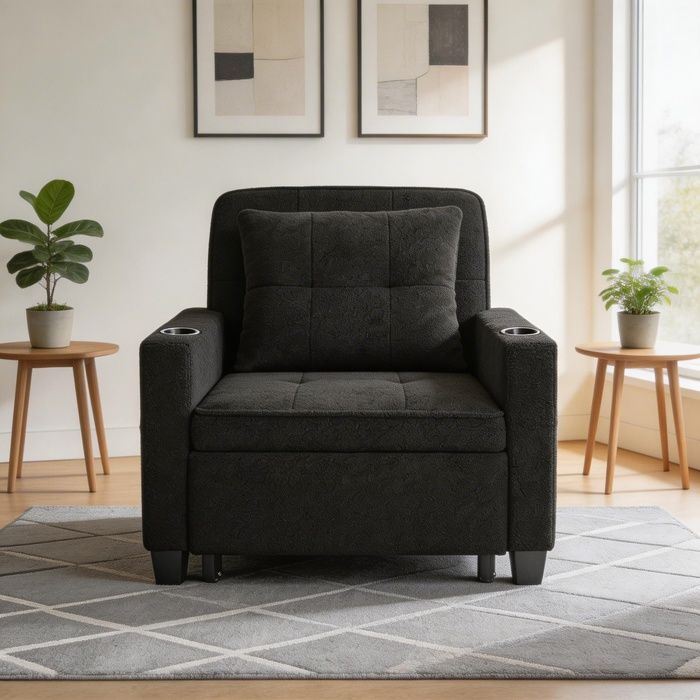 Canapé‑lit convertible - 3 en 1 (fauteuil / chaise longue / canapé‑lit) - 3 positions - Gain de place - Bois+Métal