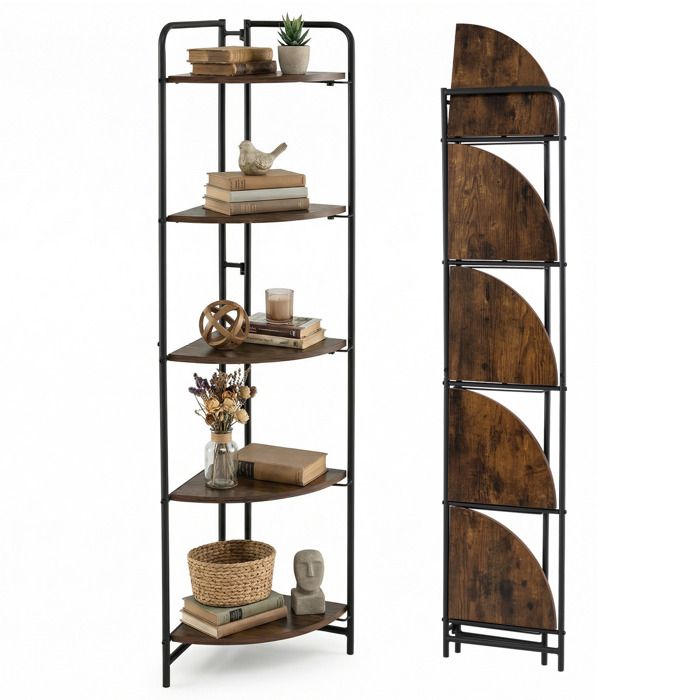 Étagère dAngle Pliable à 5 Niveaux COSTWAY 34x34x151cm Étagères Ouvertes Dispositifs Anti-basculement pour Salon Chambre Bureau