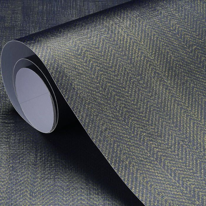 Bleu Foncé Papier Peint Adhesif Mural Tissu Tapisserie Autocollante Salon 0.4x2m Tissé Papier Peint Vinyle Imperméable Papiers