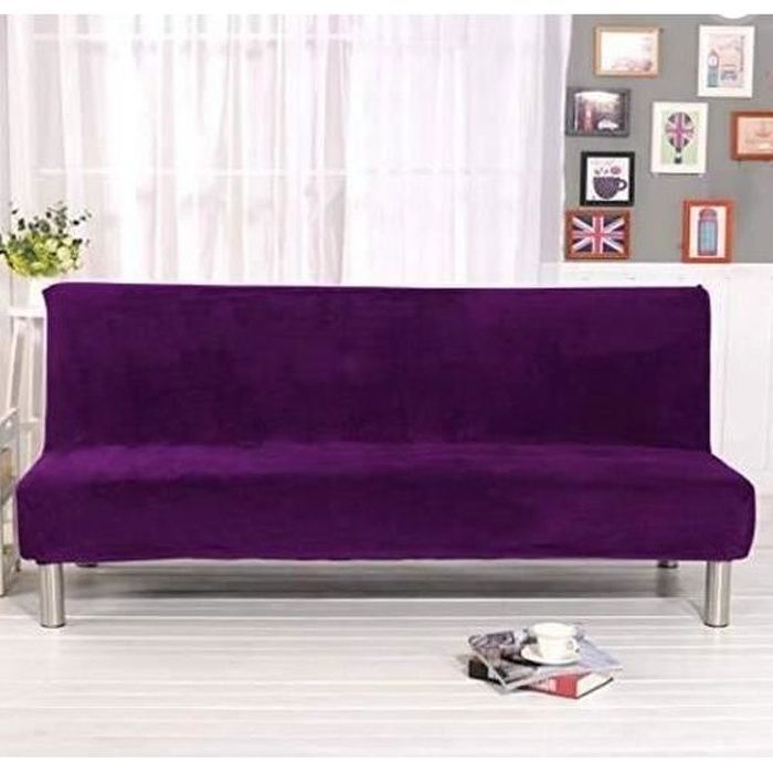 Housse de Canapé-lit Elastique sans Accoudoirs Housse de Clic Clac Couverture de Couleur Solide Taille L Violet violet Femeo