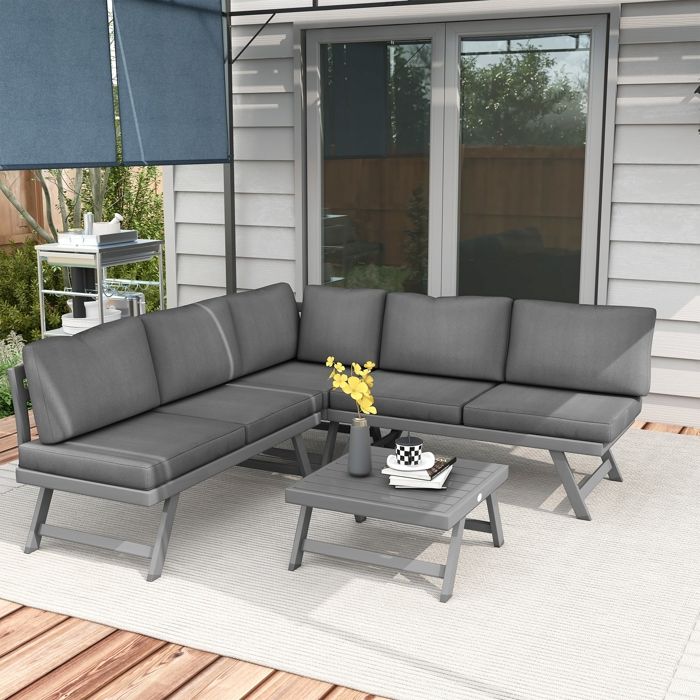 Ensemble de jardin dangle convertible 4 pièces avec 2 banquettes 1 fauteuil dangle et table basse