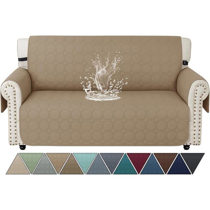 Housse canapé imperméable2pièces kaki accoudoirs110-145cm