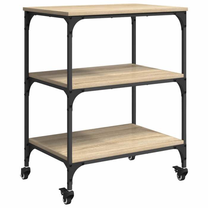 Desserte cuisine - Chariot de cuisine - vidaXL - bois dingénierie - chêne sonoma - 60 x 41 x 76 cm - roues avec freins - bascule 79