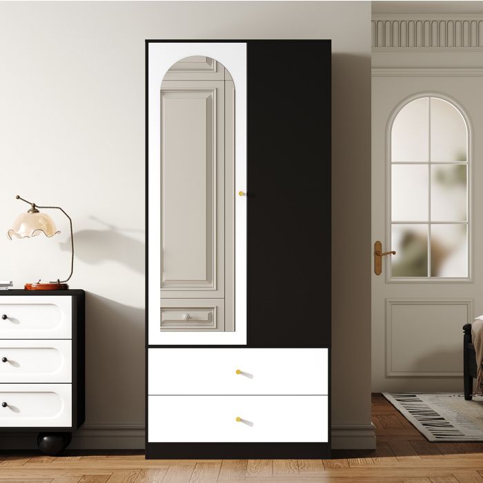 MEUBLIV Armoire avec miroir 1 porte 2 tiroirs et 4 étagères 80 x 40 x 180 cm blanc noir