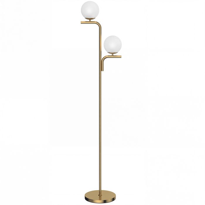 LIA Lampadaire sur Pied Salon à Double Tête Lampe sur Pied avec 3 Températures de Lumière Abat-Jour en Verre Doré