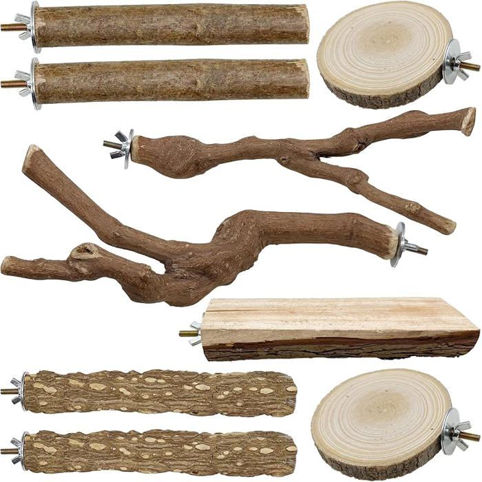9 PCS Perchoirs Naturels pour Oiseaux Perroquet - Jouets en Bois Pieds Balançoires Échelles Perché