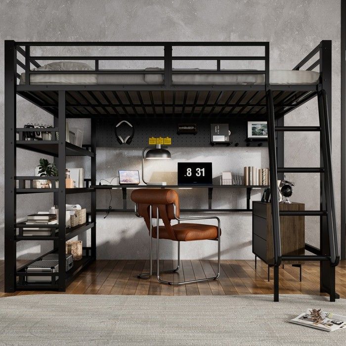 Lit mezzanine noir - BLACKCOLOR - 140 x 200 cm - Dimensions 208 x 172 x 170 cm - Fer et panneau de particules