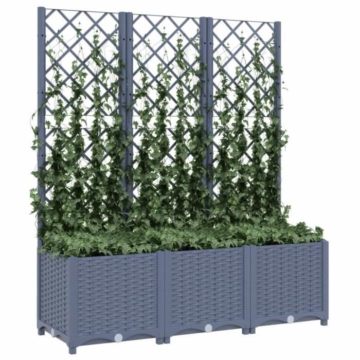 Akozon Jardinière avec treillis Gris foncé 120x40x136 cm PP - 7891450299723