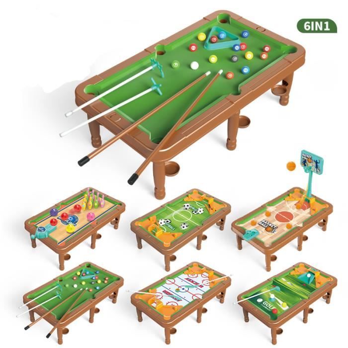Table de Jeu 6 en 1 - Bois - Mini Billard - Développe la motricité - Pour enfants et adultes - Intérieur