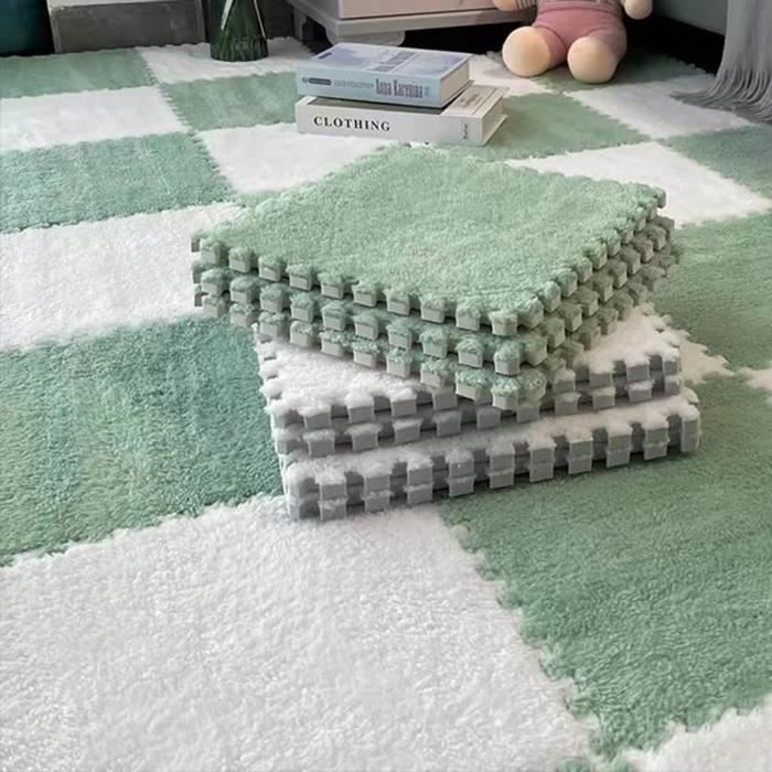 Lot de 10 tapis en mousse puzzle en peluche doux et moelleux carrés emboîtables tapis en mousse pour le sol moquettes30 x 30cm