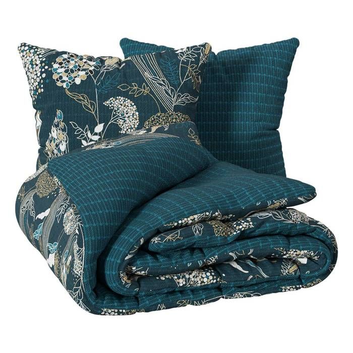 Parure Art Decoration Paon 240 X 220 Cm Bleu Canard Achat Vente Parure De Drap Cdiscount
