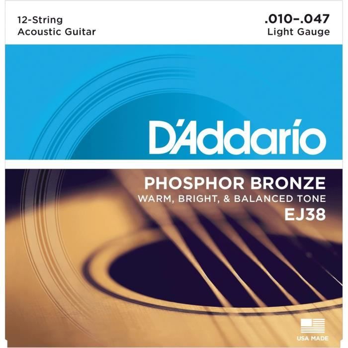 DADDARIO EJ38 Jeu de cordes en bronze pour guitare acoustique - 12c