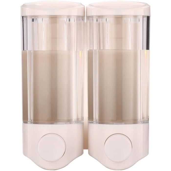 2 Distributeurs De Savon Mural Sans Perçage - 450ml - Blanc Et Vert