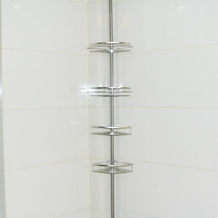 Étagère salle de bain Etagère de Douche Télescopique Etagère Douche d’Angle  Serviteur Shampooing Savon Porte avec Poteau Réglable