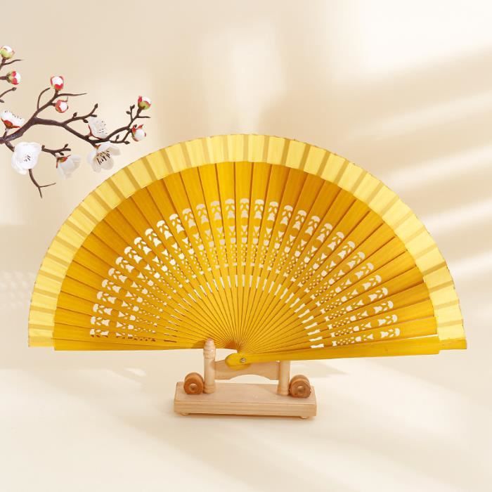Éventail Rond Brodé Double Face GALPADA - Éventail Chinois Danse Bois - Accessoire Refroidissement Été
