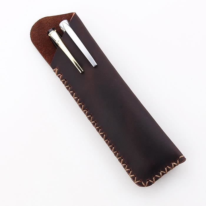 Étui à Stylos En Cuir Synthétique - 3 Compartiments Zippé, Design Élégant Et Portable - 6