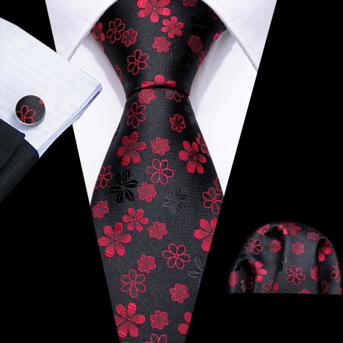 Set Cravate En Soie Jacquard Violette/noire + Boutons De Manchette + Mouchoir - Fait Main En France