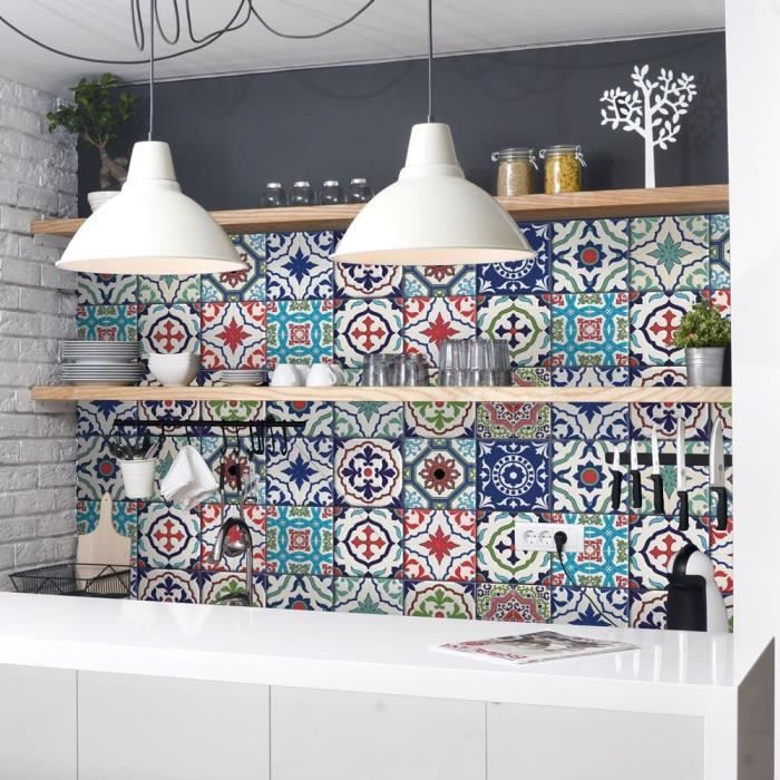 24 Autocollants Carrelage 10x10 Cm - Style Mosaïque Azulejos - Décoration Salle De Bain Et Cuisine Imperméable