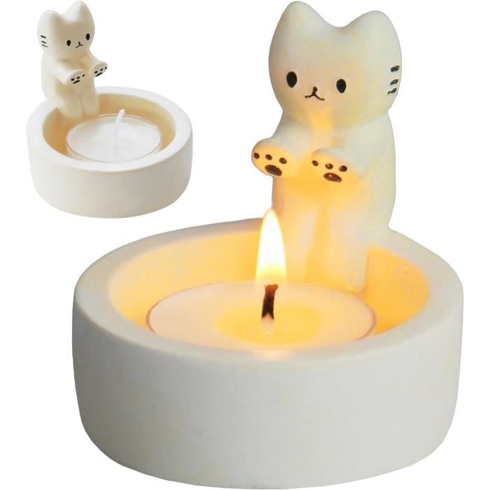 Bougie Chat En Résine - Photophore Pattes Chauffantes Décoration Amoureux Des Chats
