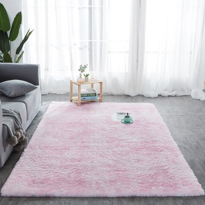 Tapis Doux Salon - Tapis Antidérapant Moelleux Chambre Shaggy - Rose/Blanc 120x170cm