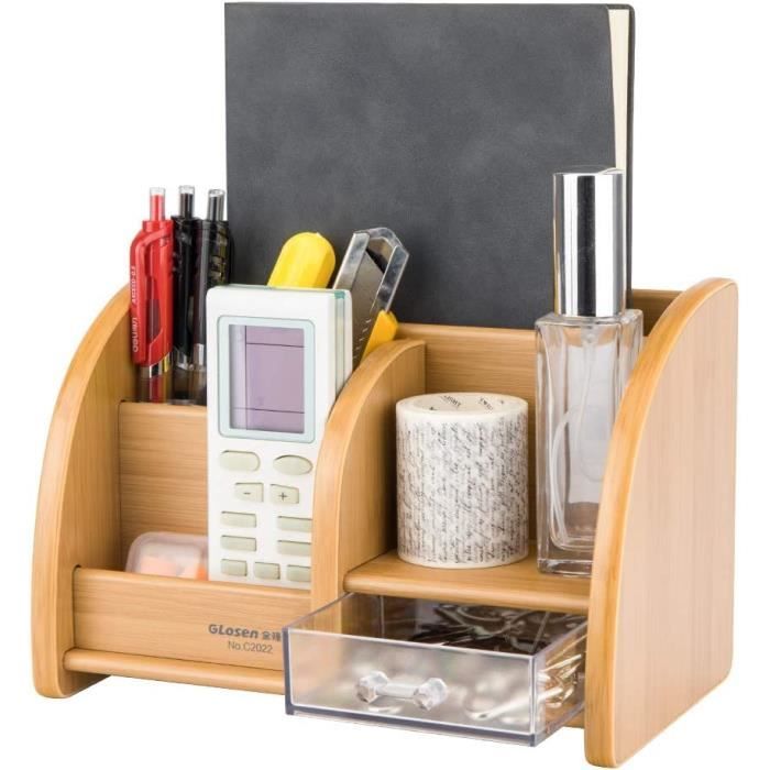 Organisateur De Bureau En Bambou 11 Compartiments – Assemblage Tenons Mortaises – Grand Rangement Multifonction 31,5 X 22,3 X 14,5 Cm – Style Naturel