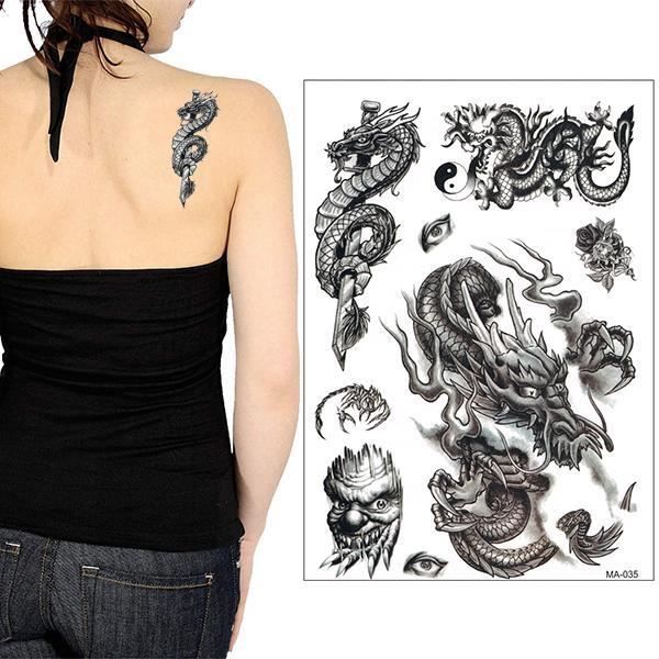Pack De 5 Tatouages Temporaires Dragons – Symboles Tribaux Illuminati, Noir, Taille S