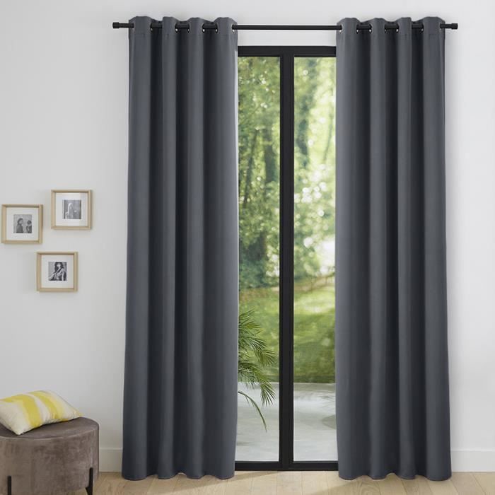 Lot de 2 rideaux occultants thermiques - Gris anthracite - 140 x 260 cm -  Cdiscount Maison