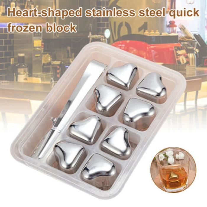 12 Glaçons Inox Doré Réutilisables Abiyou - Pour Whisky, Vin, Cocktails - Avec Pince Et Boîte