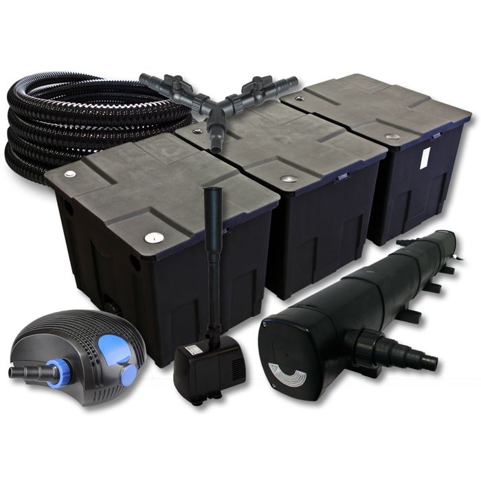 SunSun Kit complet: CBF-350C Filtre de bassin jusquà 90000L CTF-12000 pompe de filtration 12000l/h 100W CUV-272 lampe uv 72W 25m