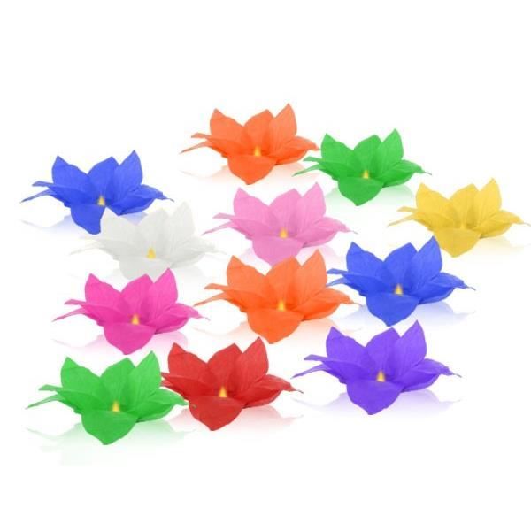 Lot De 10 Lanternes Flottantes En Papier Thaï Multicolore Nymphea Forme Fleur De Lotus