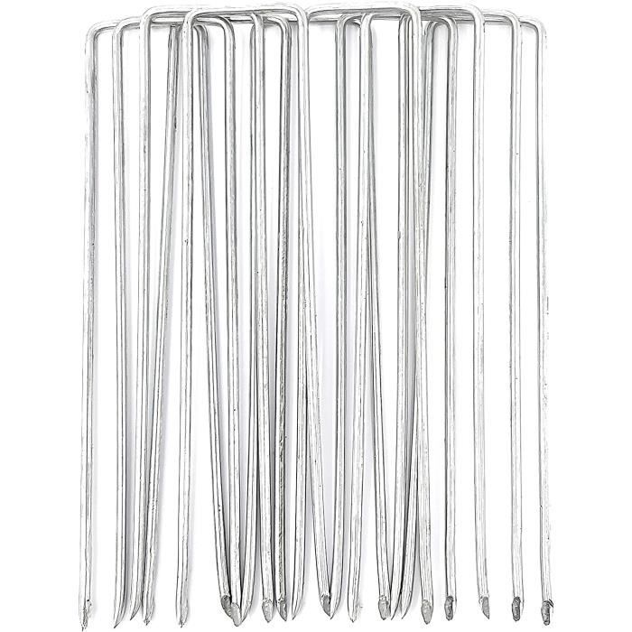 Lot De 100 Piquets Pour Gazon Artificiel Et Bâches - En Acier Galvanisé, Longueur 15 Cm Avec Rondelles Incluses