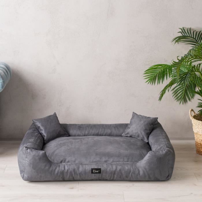 Comparer les prix de Panier Couchage Lit pour chien ,, Puffi – Alcantara ‘’ L 90cm x 70cm Gris