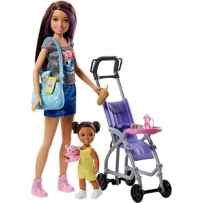 Barbie Famille coffret poup e Skipper baby sitter et sa poussette