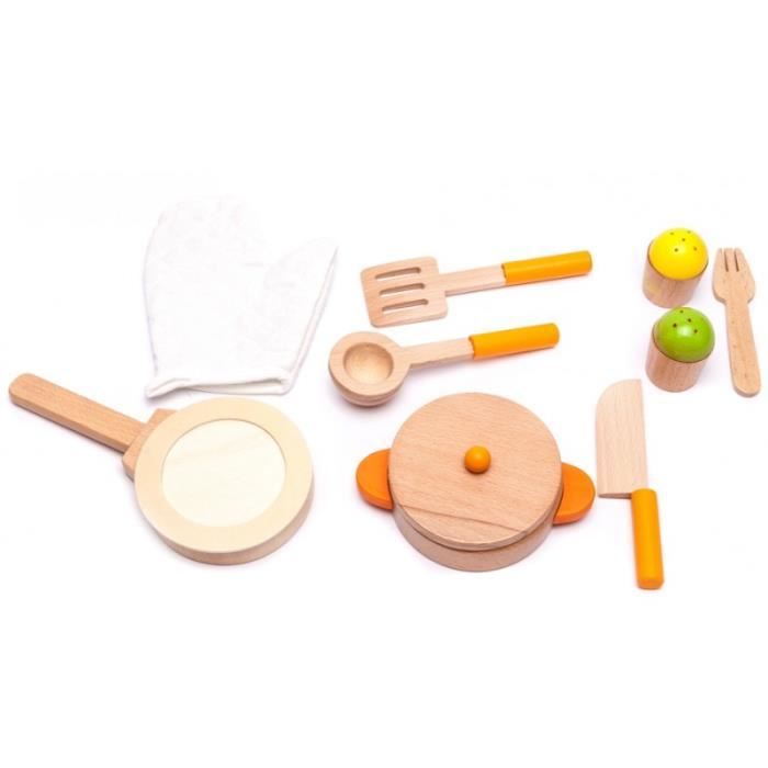 Jeu Dimitation En Bois Accessoires De Cuisine 10 éléments Bébé Enfant Orange Jeune Et Vert Orange Jeune Et Vert