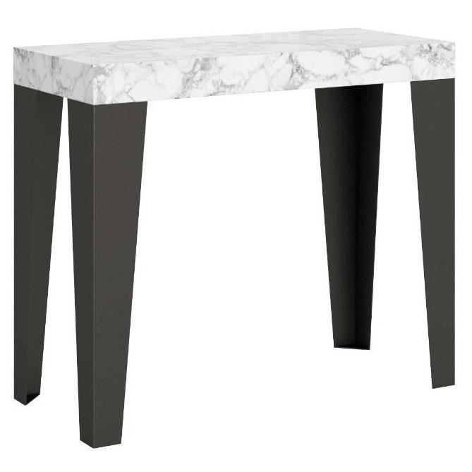 Table Console Extensible Venere - De 40 à 300 Cm - Bois Mélaminé, Pieds Aluminium - Coloris Marbre Noir - 8