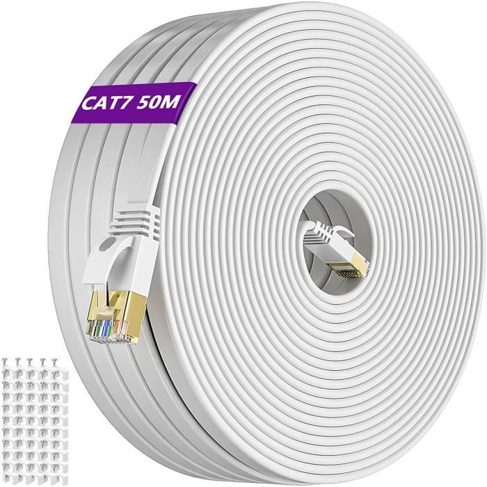 Câble Ethernet Cat 7 RJ45 Haut Débit 10Gbps 600MHz Rond LAN Câble Internet  Blanc