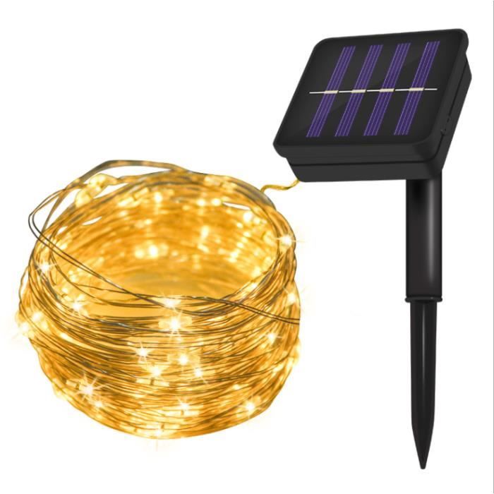 10m Guirlande lumineuse 100 LED Guirlande lumineuse noël lampe solaire fil de cuivre lumière extérieure télécommande chaîne lumière