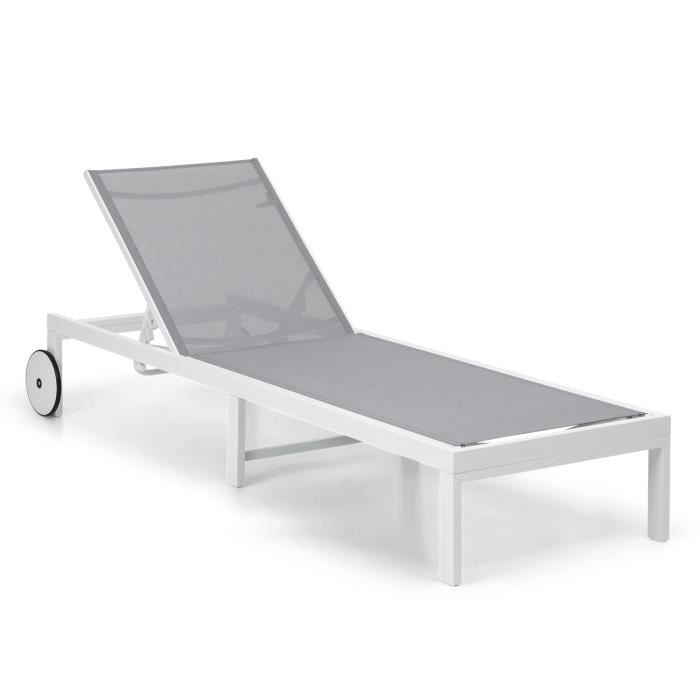 chaise longue - blumfeldt lucca lounger - transat - polyester aluminium 4 positions - bain de soleil -dossier réglable - gris