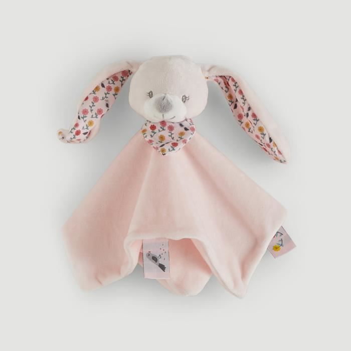 CARREMENT BEAU Doudou animalier en velours bébé rose 