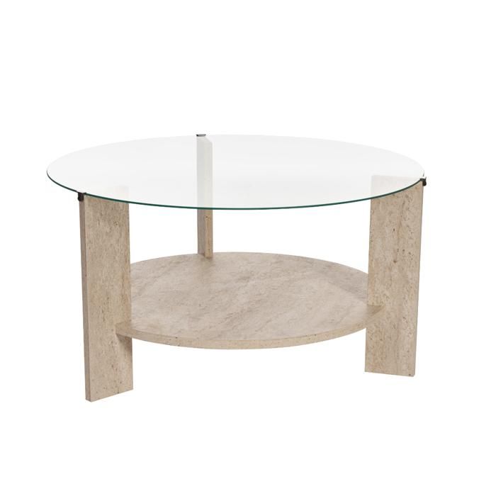 CALICOSY - Table basse 2 plateaux dont 1 en verre trempé D75 cm - CLARA - Travertin