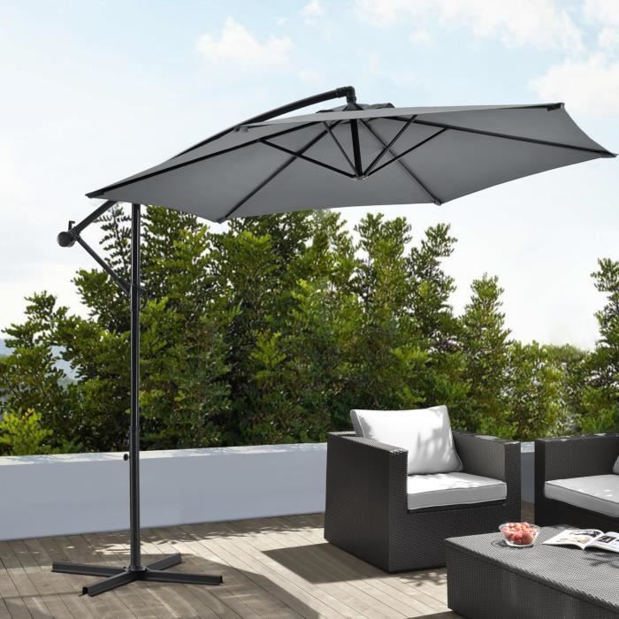 Parasol Déporté Budva Hexagonal avec Manivelle Diamètre 270 cm Gris