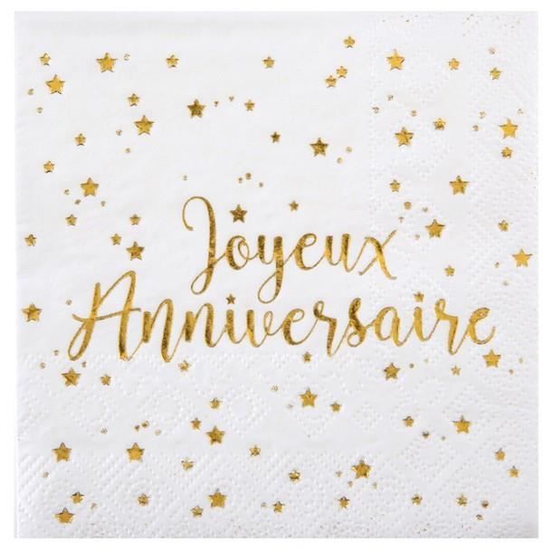 Serviettes Blanc Et Or Joyeux Anniversaire Cdiscount Maison