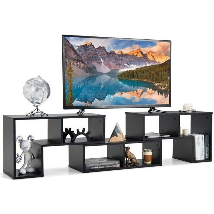 COSTWAY 65 Meuble TV en 3 Pcs Modulaire Étagère Bibliothèque Modulable pour Salon Chambre Meuble TV Bois 135x30x43cm Noir